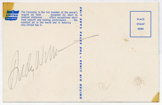 Souvenir autograph: United Air Lines, Sandra L. Herrmann, Judy Garland
