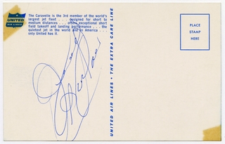 Image: souvenir autograph: United Air Lines, Sandra L. Herrmann, Dolly Parton