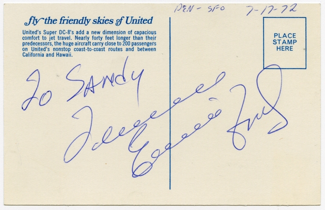 Souvenir autograph: United Air Lines, Sandra L. Herrmann
