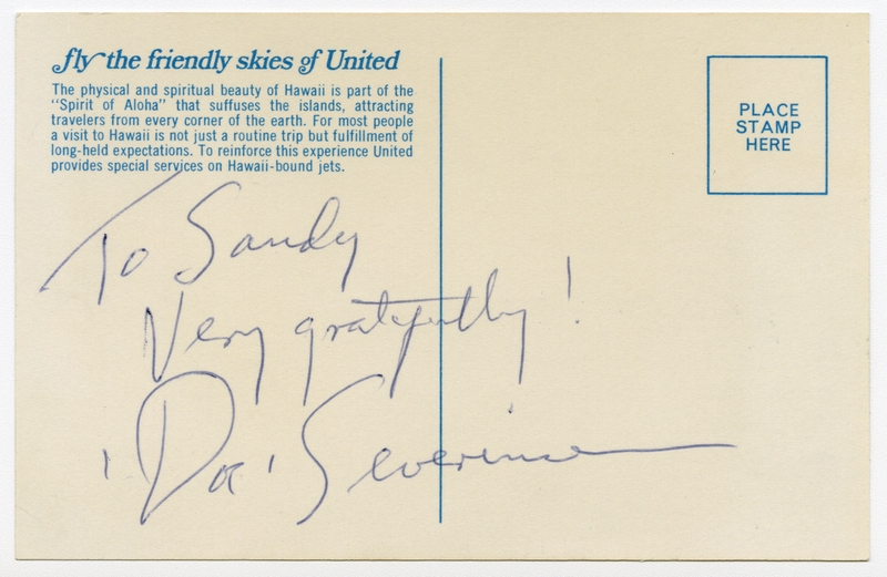 Objects | souvenir autograph: United Air Lines, Sandra L. Herrmann