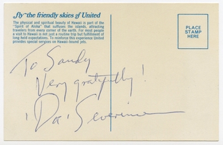 Image: souvenir autograph: United Air Lines, Sandra L. Herrmann, Doc Severinsen