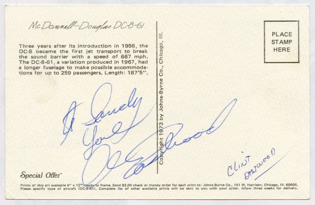Souvenir autograph: United Airlines, Sandra L. Herrmann, Clint Eastwood