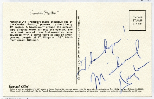 Souvenir autograph: United Airlines, Sandra L. Herrmann, Michael Douglas