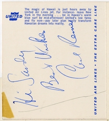 Image: souvenir autograph: United Air Lines, Sandra L. Herrmann, Carl Reiner