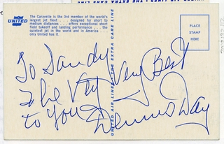 Image: souvenir autograph: United Air Lines, Sandra L. Herrmann, Dennis Day