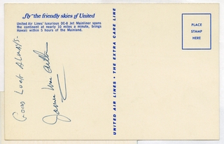 Image: souvenir autograph: United Air Lines, Sandra L. Herrmann, James MacArthur