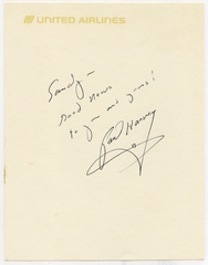 Image: souvenir autograph: United Airlines, Sandra L. Herrmann, Paul Harvey