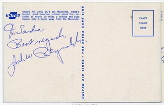 Image: souvenir autograph: United Air Lines, Sandra L. Herrmann, John W. Reynolds