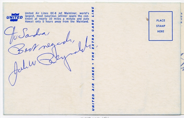 Souvenir autograph: United Air Lines, Sandra L. Herrmann, John W. Reynolds