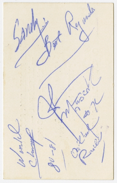 Image: souvenir autograph: United Airlines, Sandra L. Herrmann, John Matuszak