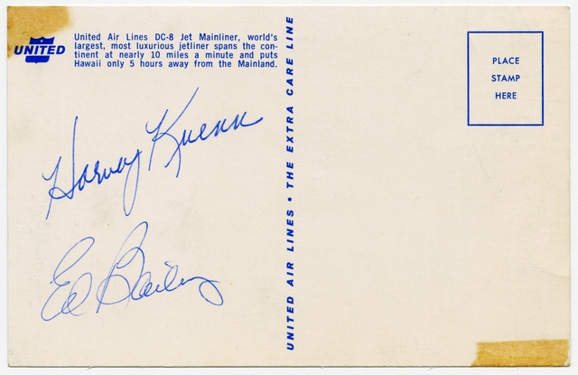 Souvenir autographs: United Air Lines, Sandra L. Herrmann, Harvey Kuenn, Ed Bailey