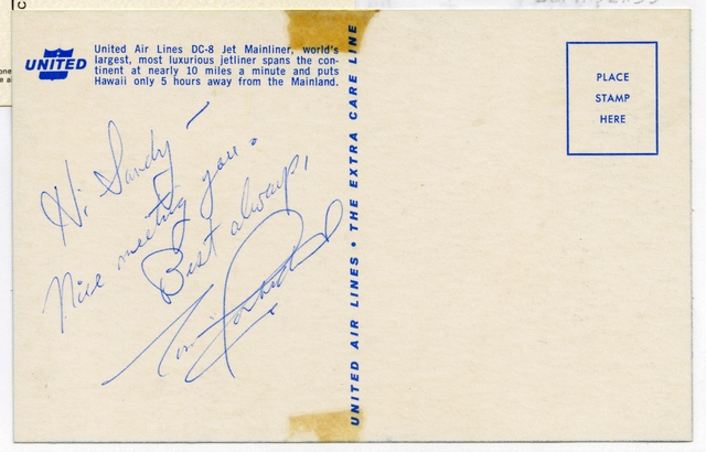 Souvenir autograph: United Air Lines, Sandra L. Herrmann