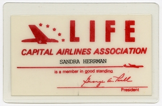 Image: membership card: Capital Airlines Association, Sandra L. Herrmann