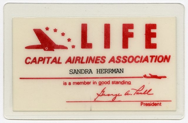 Membership card: Capital Airlines Association, Sandra L. Herrmann