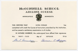 Image: certificate: McConnell School, Sandra L. Herrmann