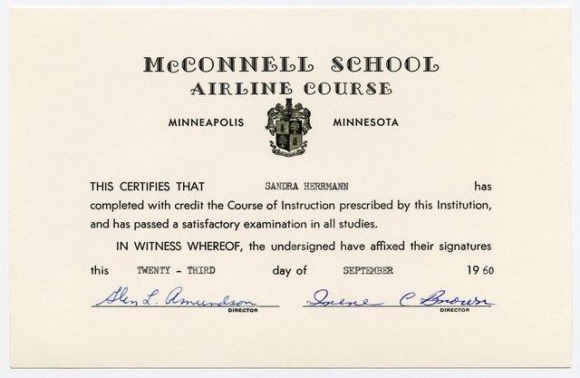 Certificate: McConnell School, Sandra L. Herrmann