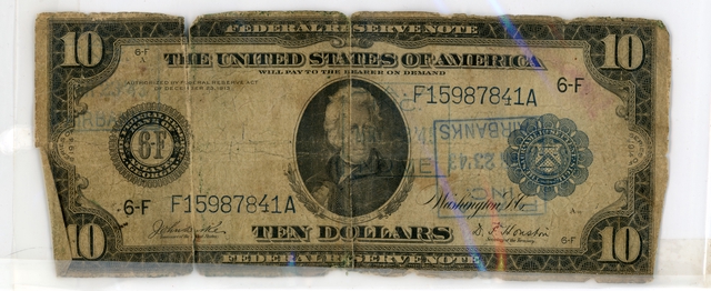 Short snorter: Clyde J. Smith, $10.00 bill