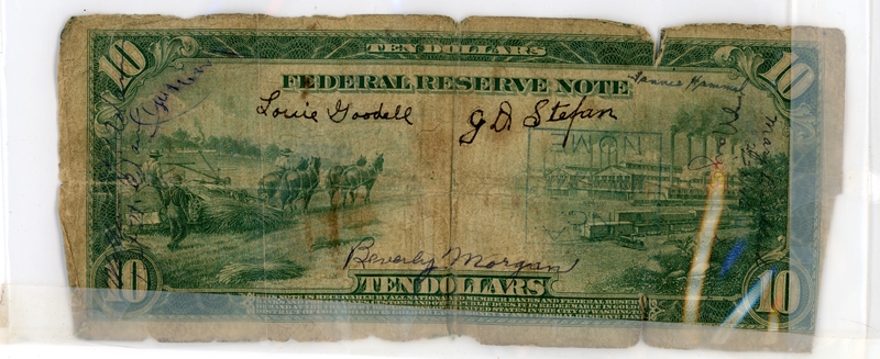 Image: short snorter: Clyde J. Smith, $10.00 bill