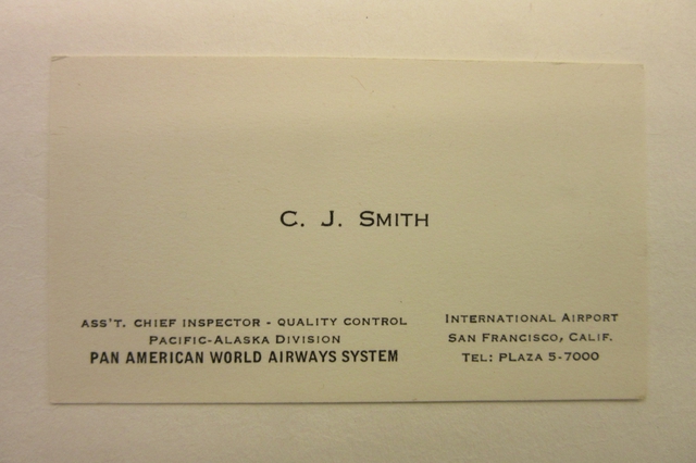 Employee business card: Pan American World Airways, Clyde J. Smith