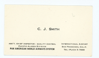 Image: employee business card: Pan American World Airways, Clyde J. Smith