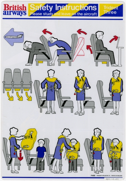 Image: safety information card: British Airways, Trident 3