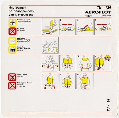 Safety information card: Aeroflot Russian Airlines, Tupolev Tu-134