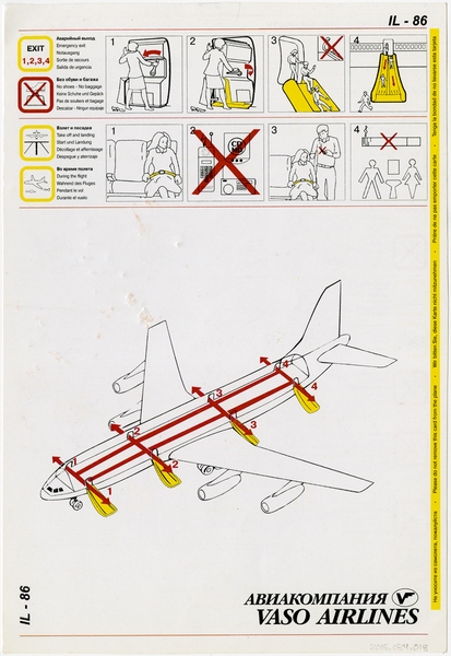 Image: safety information card: VASO Airlines, Ilyushin Il-86