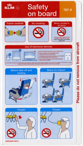 Safety information card: KLM (Royal Dutch Airlines), Boeing 787-9
