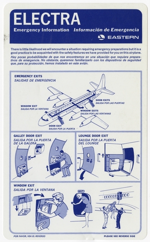 Safety information card: Eastern Air Lines, Lockheed L-188 Electra