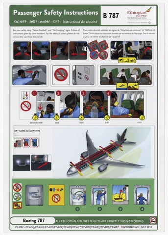 Safety information card: Ethiopian Airlines, Boeing 787