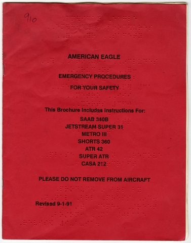 Safety information card: American Eagle, braille system