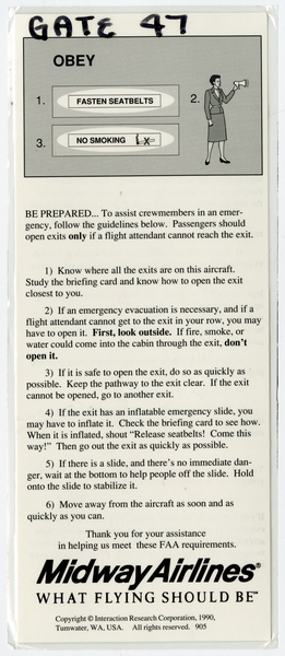 Image: safety information card: Midway Airlines