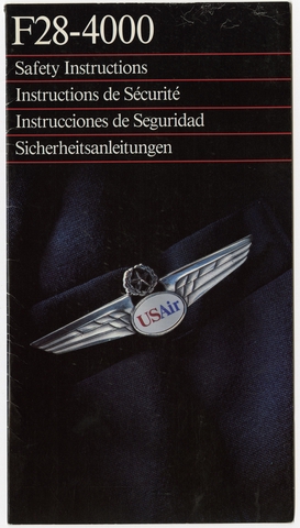 Safety information card: USAir, Fokker F28-4000 Fellowship