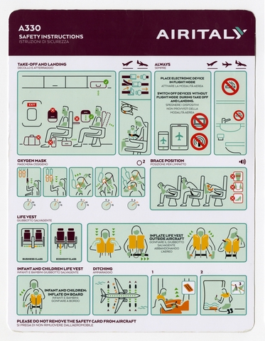 Safety information card: Air Italy, Airbus A330