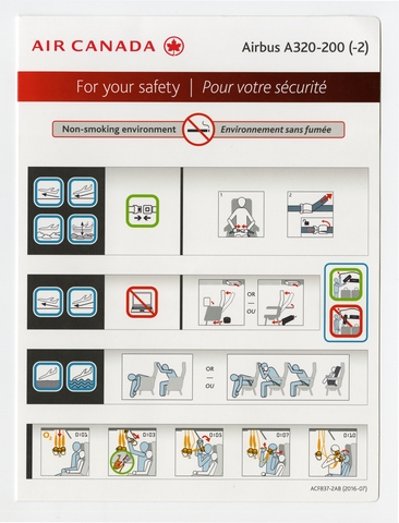 Safety information card: Air Canada, Airbus A320-200