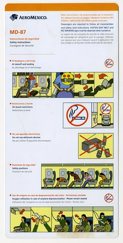 Safety information card: Aeromexico, McDonnell Douglas MD-87