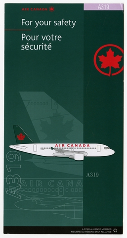 Safety information card: Air Canada, Airbus A319