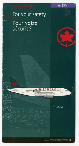 Safety information card: Air Canada, Airbus A319M