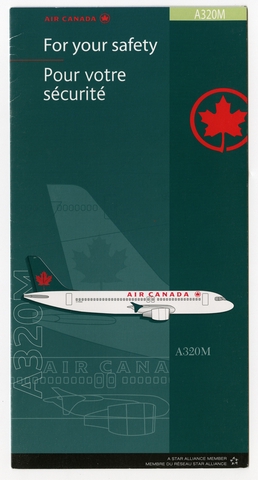 Safety information card: Air Canada, Airbus A320M