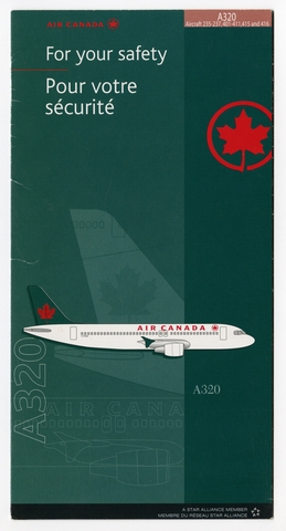Safety information card: Air Canada, Airbus A320
