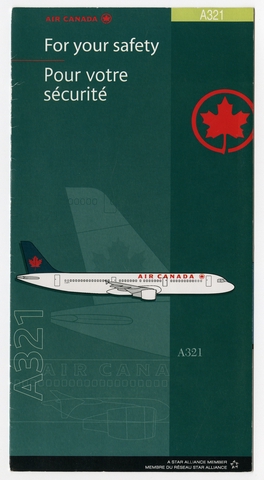 Safety information card: Air Canada, Airbus A321
