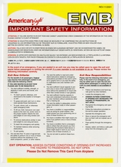 Image: safety information card: American Eagle, Embraer