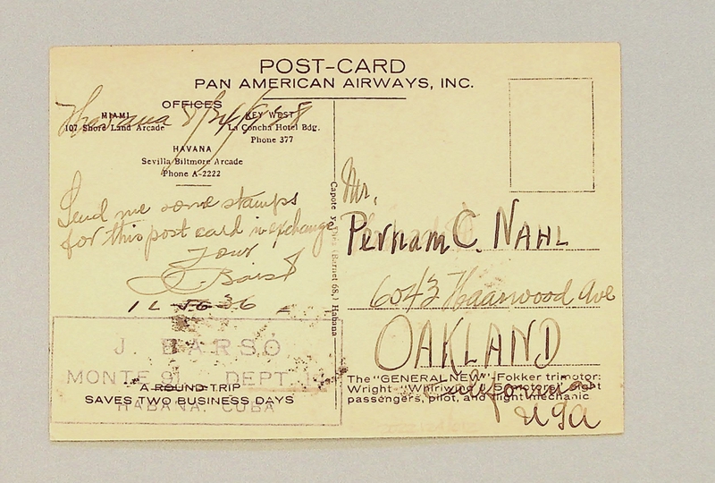 Image: postcard: Pan American Airways, Fokker F-10, Charles A. Lindbergh