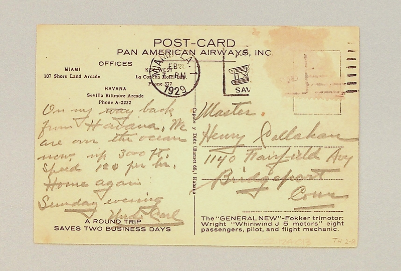 Image: postcard: Pan American Airways, Fokker F-10, Charles A. Lindbergh