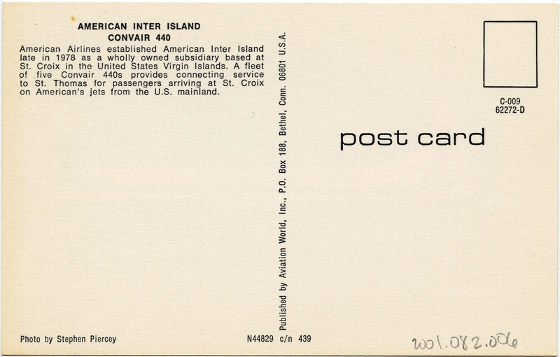 Image: postcard: American Inter-Island Airlines, Convair 440 Metropolitan