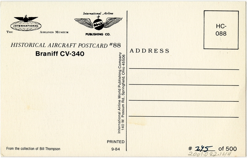 Image: postcard: Braniff International Airways, Convair 340