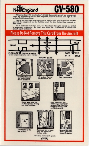 Safety information card: Air New England, Convair CV-580