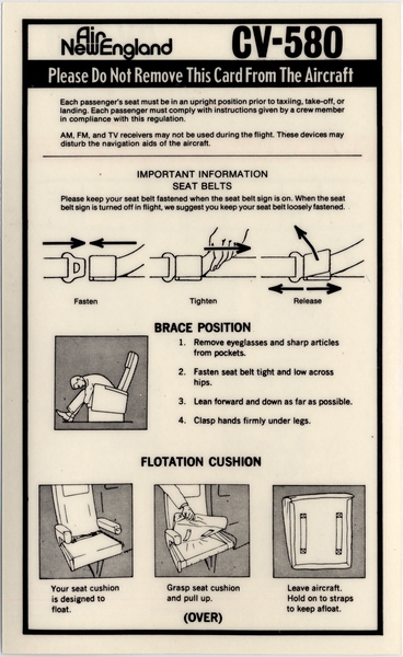 Image: safety information card: Air New England, Convair CV-580