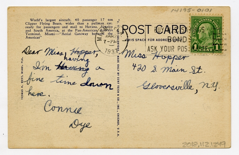 Image: postcard: Pan American Airways, Sikorsky S-40, Pan Amerian International Airport