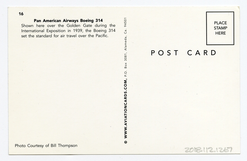 Image: postcard: Pan American Airways, Boeing 314 Clipper